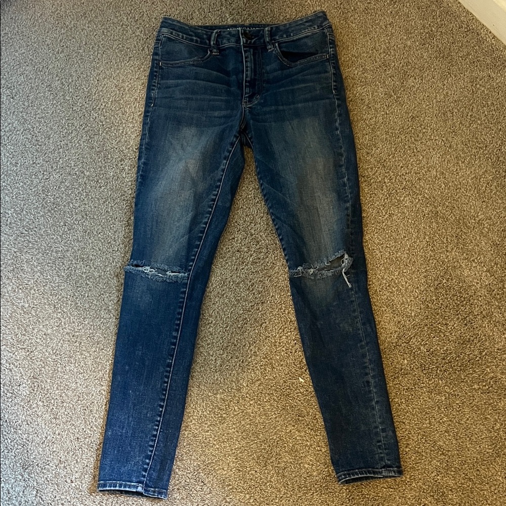 American Eagle Outfitters Dark Blue Distressed Skinny Jeans